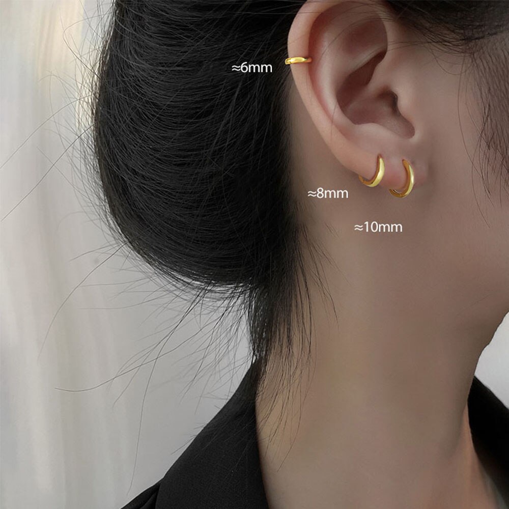 1 Pair Minimalist Small Hoop Earrings For Women Gold Tiny Round Earrings Huggie Earrings 6mm/8mm/10mm/12mm: gold 6mm