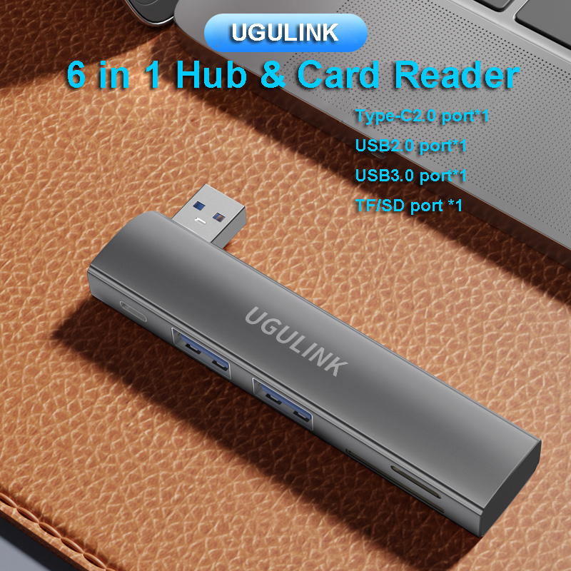 UGULINK Type-C USB 5 in 1 Hub to TF/SD 3.5mm Headphone Jack Adapter Cables Card Read For Samsung Xiaomi Huawei iphone 15 pro