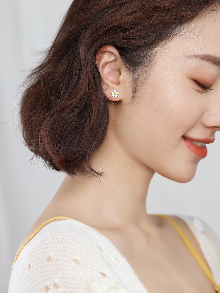 925 sterling sølv øreringe med små friske tusindfryd øreringe temperament simple small wave øreringe til kvinder