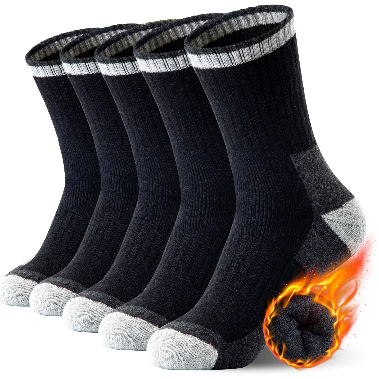5 Pairs Merino Wool Socks Men's Wool Hiking Socks Soft Warm Winter Casual Crew Moisture-Wicking Socks for Indoors Outdoors: Brown