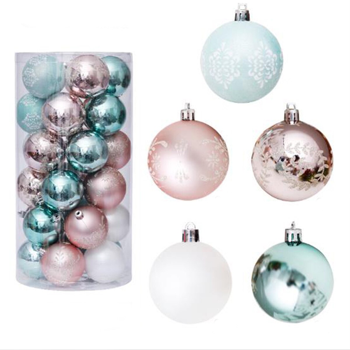 Ornamentos de plástico transparente para bolas, 6 cm, 30 peças, cor de bola de natal, decoração para casa, festa, mercado de natal, pingente de árvore