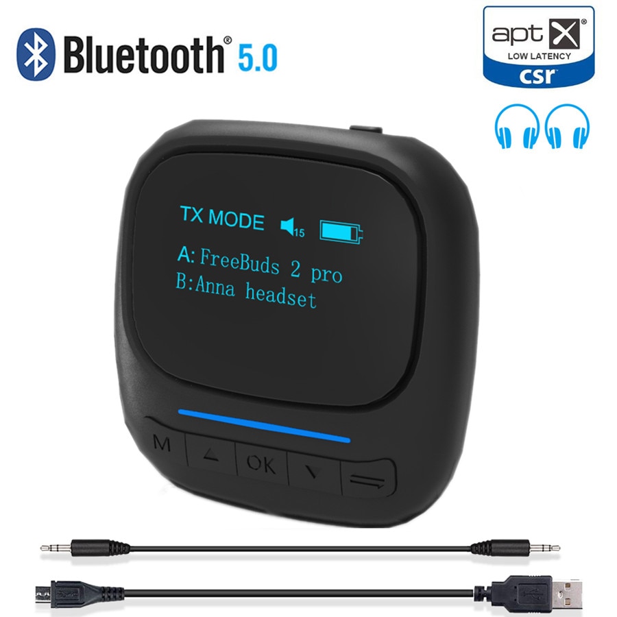 Aptx LL AAC – transmetteur récepteur Audio, Bluetooth 5.0, avec écran OLED, adaptateur sans fil, Jack AUX 3.5mm, pour télévision, voiture, haut-parleur, PC