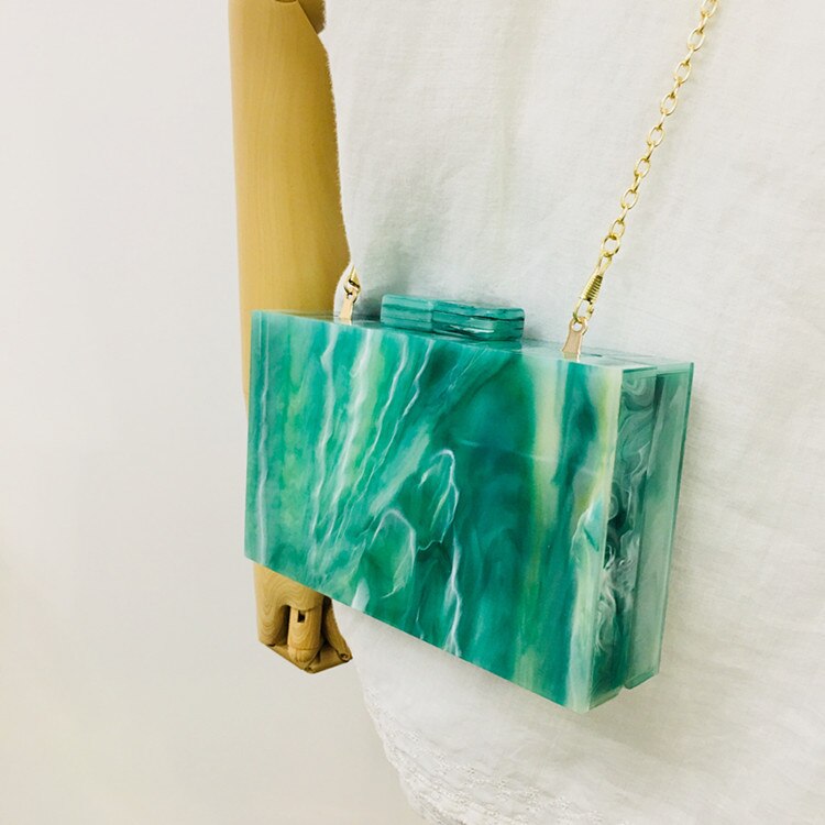 Marblegreen Mini Vrouwen Avond Tassen Dames Clutch Purse Schouder Wedding Party Acryl Box Koppelingen Handtassen Tassen