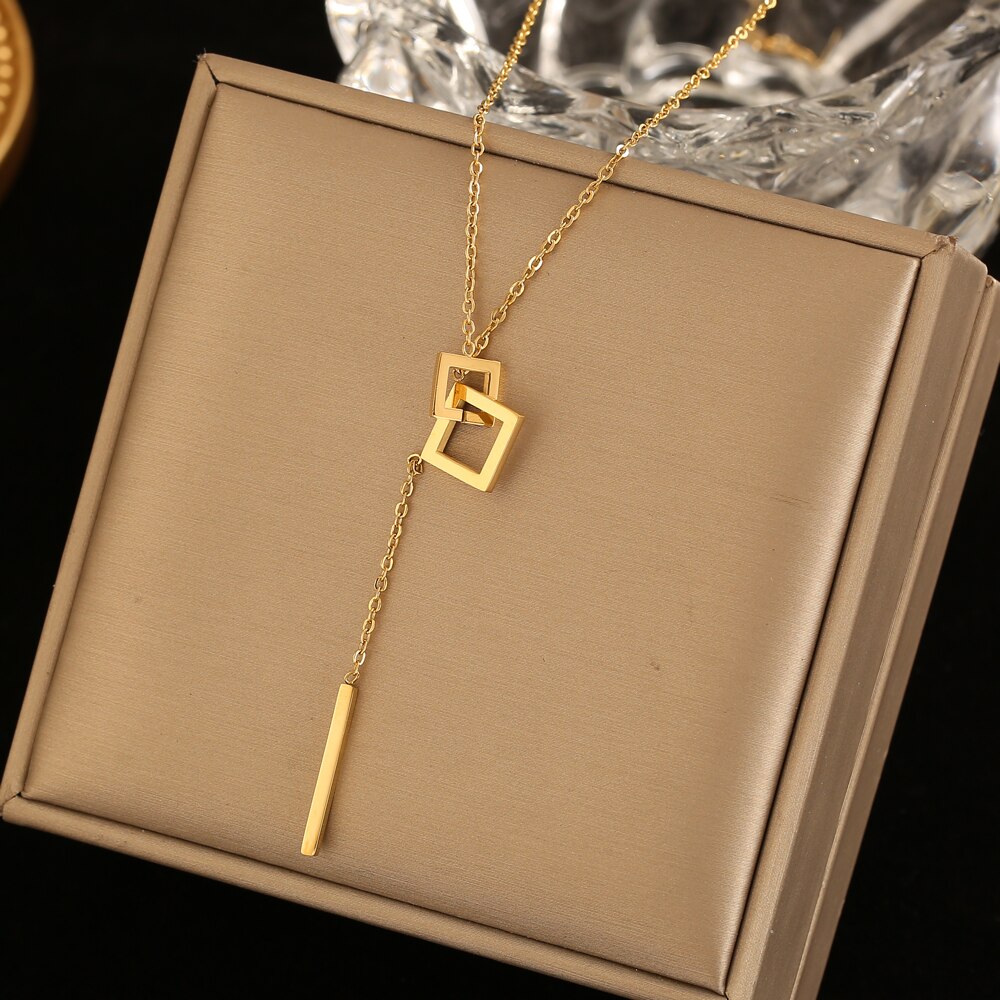 Gevoel Geometrische Elementen Vierkante Gesp Rvs Korte Ketting Koreaanse Mode-sieraden Sexy Hals Ketting Voor Vrouw