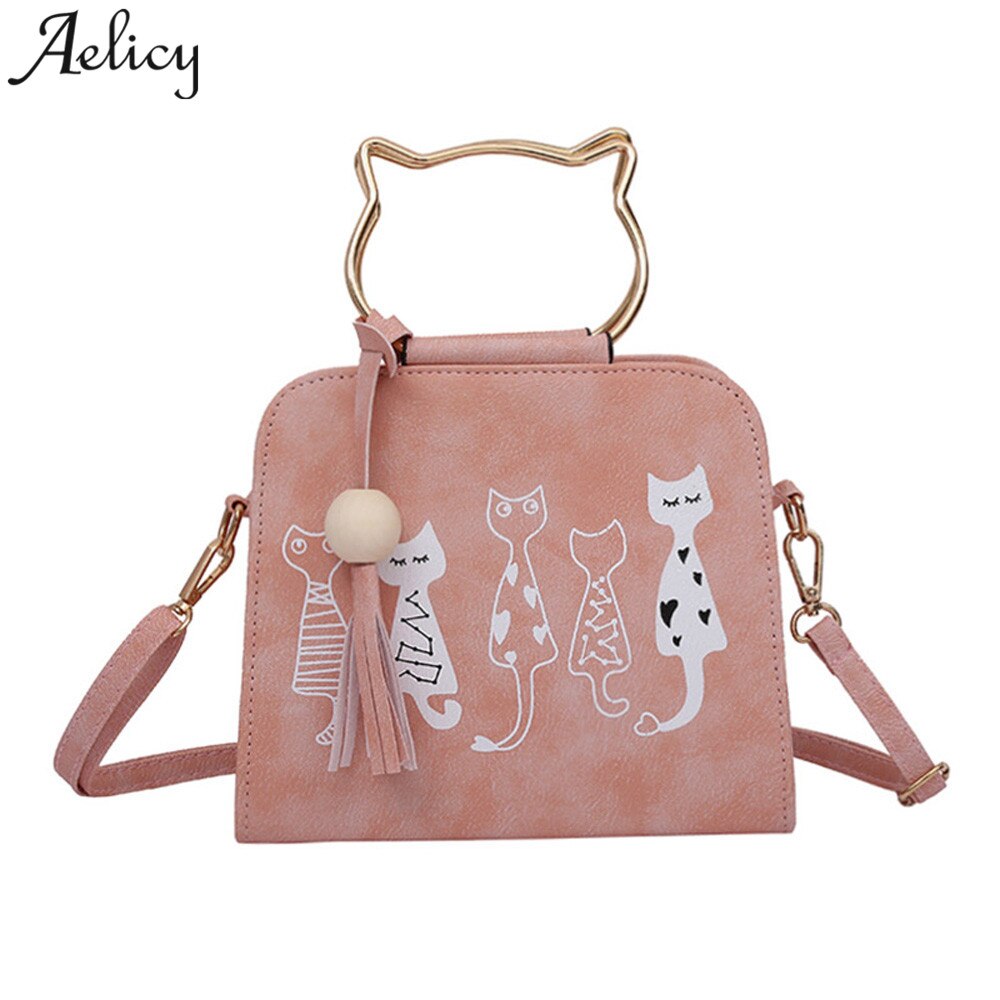 Bolsa de mensageiro feminina estilosa aelicy, bolsa de ombro com estampa de coelho e gato, para mulheres, 2018: Pink