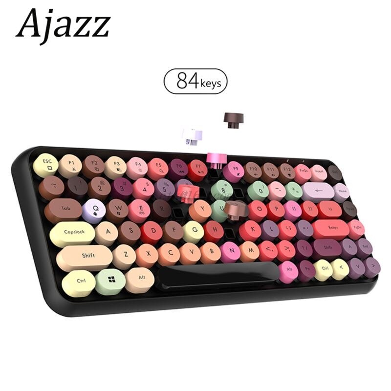 Ajazz 308i clavier sans fil Bluetooth bouchon de clé ronde clavier de jeu avec 84 touches pour les systèmes iPhone/an-droid/Windows