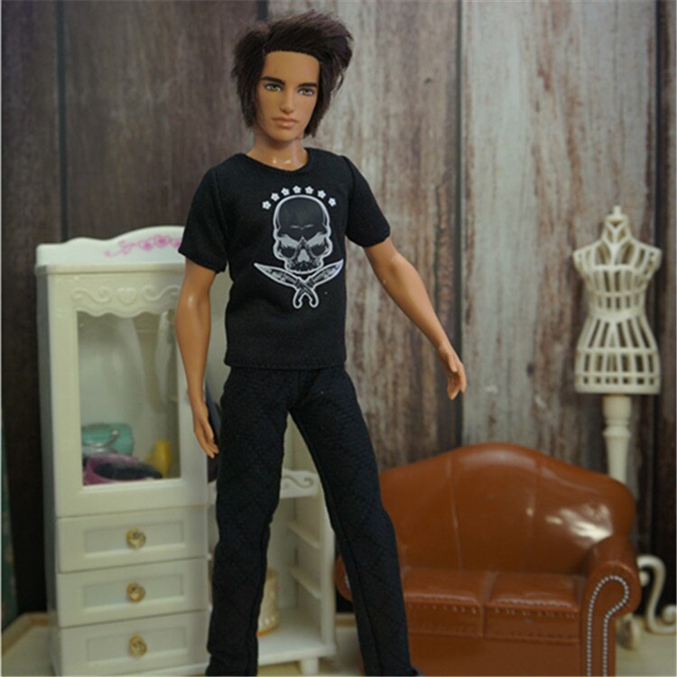 Ken Doll-ropa vaquera, chaqueta vaquera, abrigo, pantalones, Sudadera con capucha, muñeca, novio, ropa Ken, uso diario, traje informal, accesorios para muñecas de 30cm: Negro
