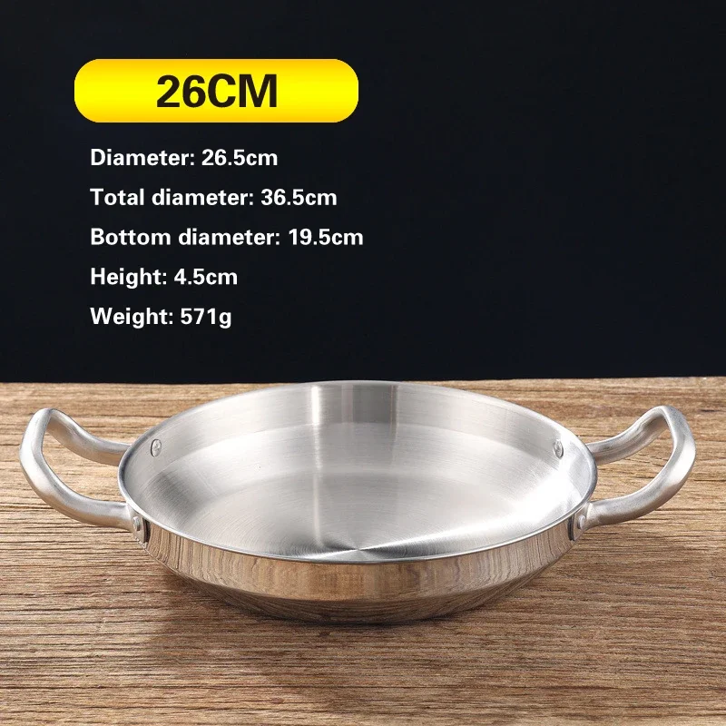 Cuenco de olla seca de acero inoxidable, olla de arroz de mariscos españoles, olla del Ejército Coreano dorada, sartén comercial gruesa de doble oreja: TRANSPARENT