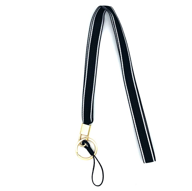 cordones de rayas multicolor para teléfono para correa de cuello de llave para tira de correas para tarjeta de identificación llavero para gimnasio Lanyard Key: Black