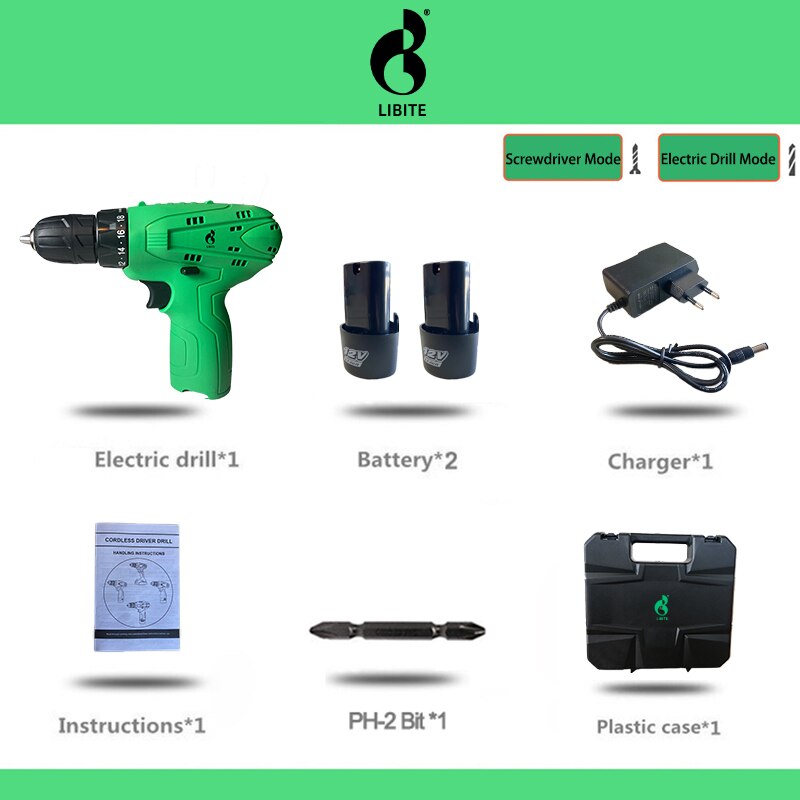 Cordless Drill Lithium Battery 12V Wireless Drilling Electric Screwdriver Electric Drill Mini Wireless Power Driver DC: CD12A2