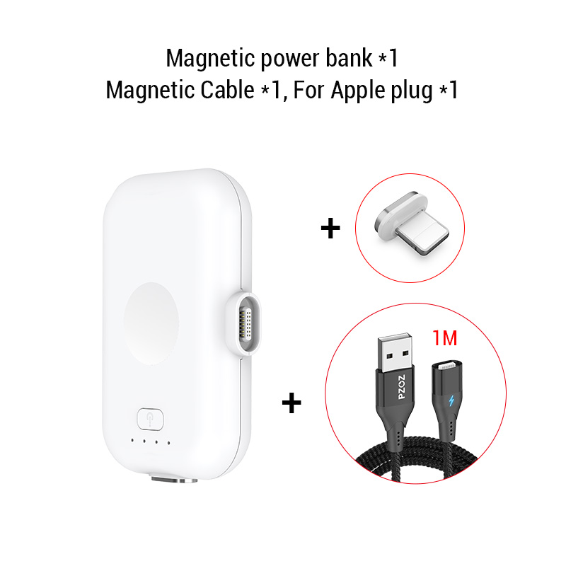 PZOZ Magnetic Power Bank For iPhone Micro USB Type C 1200mAh Mini Magnet Charger Power Bank For iPhone iPad Xiaomi Huawei Phone: White For iPhone