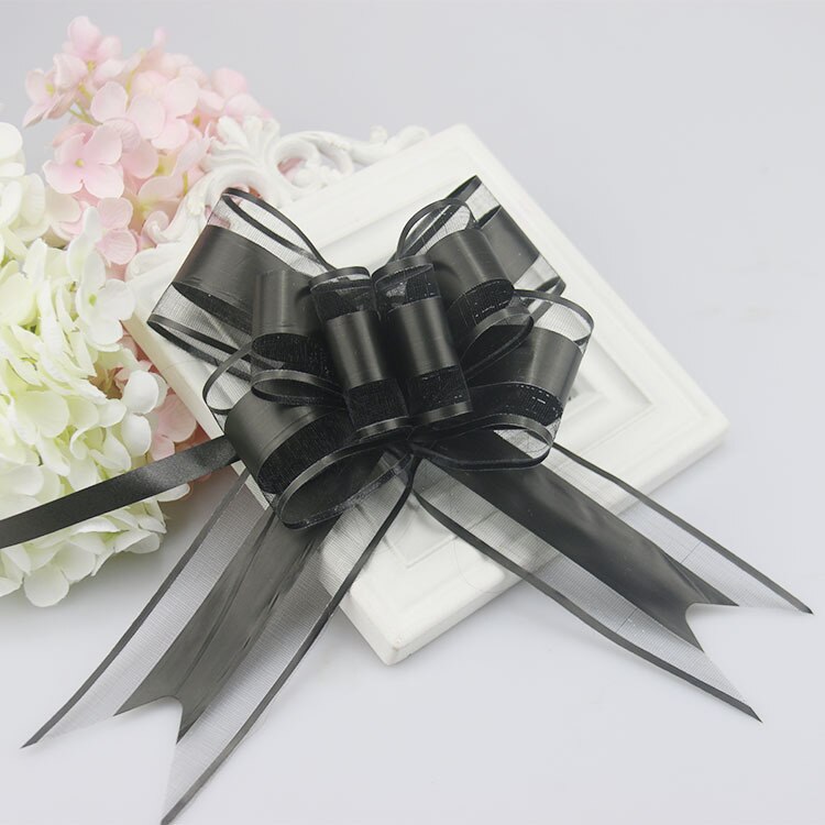 Plain Snow Yarn Garland Streamers Ribbon Flowers Packaging Bundled Wedding Car Door Hand Streamers Wedding Decoration: black 10pieces