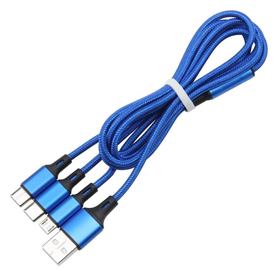 1.2m 2.4a in- 3 in- 1 mit nylongeflecht, 8 -poligem Mikro-usb-typ-c-anschluss für samsung Android-geräte: Blau
