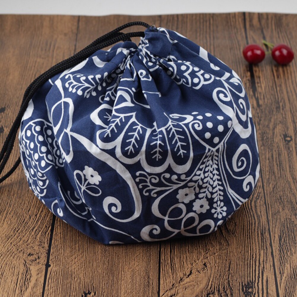 Voedsel Opslag Lunch Tas Picknick Thermisch Geïsoleerd Bento Pouch Japanse Stijl Doek School Gedrukt Kantoor Trekkoord Cooler Travel