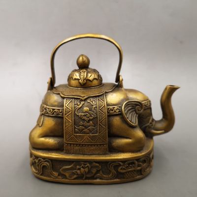 Kobber messing elefantkedel antik bronze ware held og lykke kedel tekande ornamenter