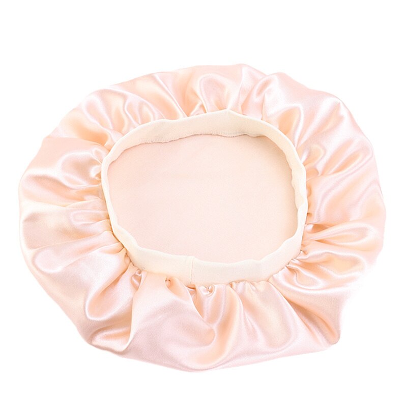 Gorro de satén liso ajustable para mujer, gorro de satén para el cuidado del cabello largo de seda, gorro de descanso para la cabeza, accesorios de estilismo, 32cm: Champagne