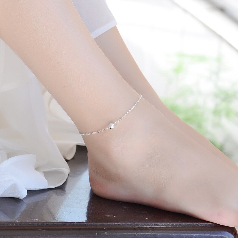 TJP Latest Frosted Ball Silver 925 Anklets For Women Engagement Party Simple Girl Bracelets Jewelry Female: anklets