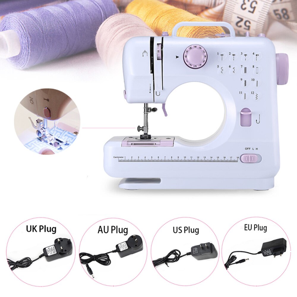 Portable Multiple Electric Sewing Machine Desktop Table Overlock DIY Clothes Thick Sew 12 Stitches Adjustable Speed 505A USB