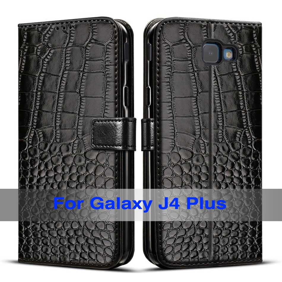 Voor Samsung Galaxy J4 Plus Case Flip Leather Magnetic Case Voor Voor Samsung J4 Plus J415F SM-J415F J4Plus Cover coque: Black