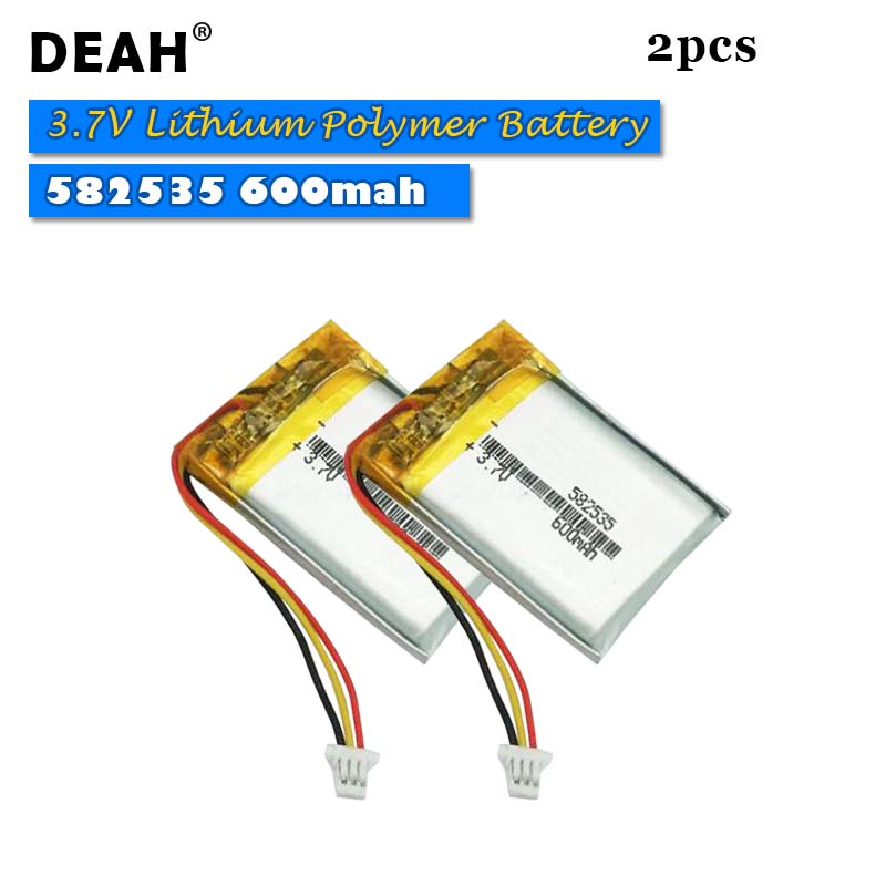 3.7V Lipo cells 582535 600mah Lithium Polymer Rechargeable Battery For MP3 MP4 MP5 GPS PDA notebook Bluetooth headset LED Lamps: 2PCS 582535