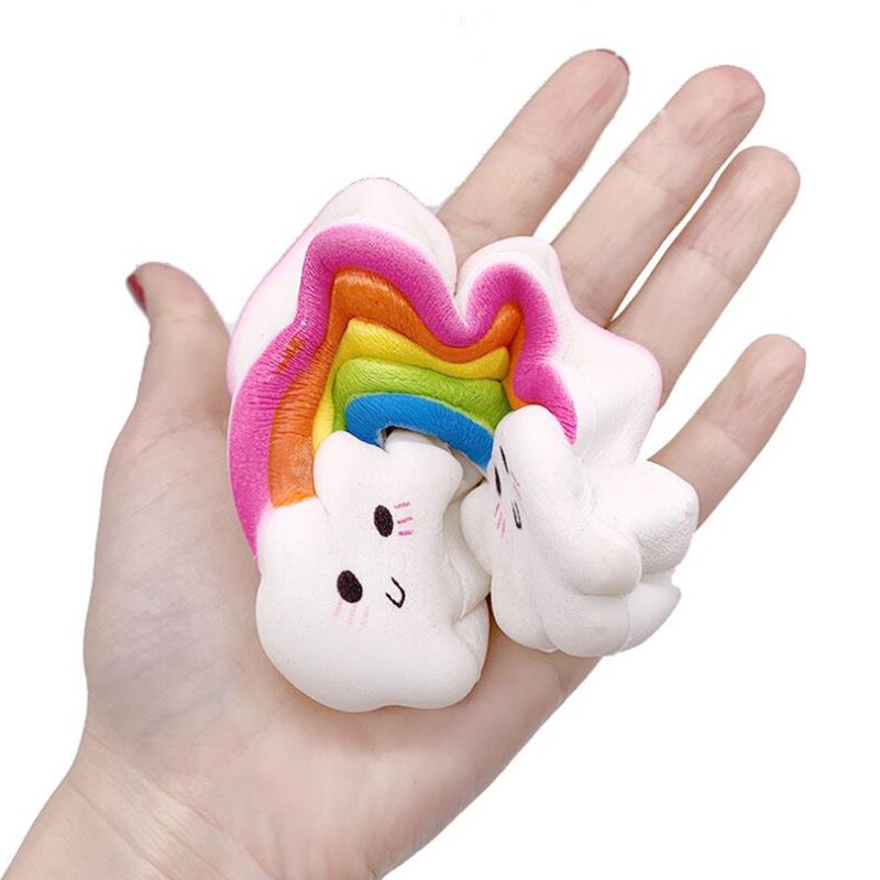 Kawaii Smiley Rainbow Squishy Slow Rising Simulation Bread Cake Soft Scented Stress Relief Squeeze Toys 15.5x8.5 CM