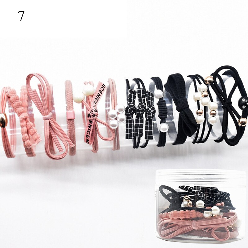 12Ps/Set Elastic Hair Bands For Hair Tie Blue Pink Women Girls Korean Flower Pearl Hair Bands Ponytail Holder Hair Accessories: 7
