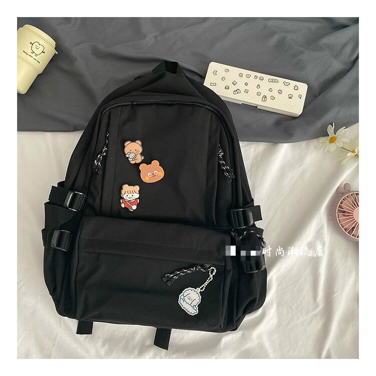 Schoolbag Female Students Korean Versatile Backpack Campus Harajuku Multifunctional Backpacks Mochila Mujer: Black