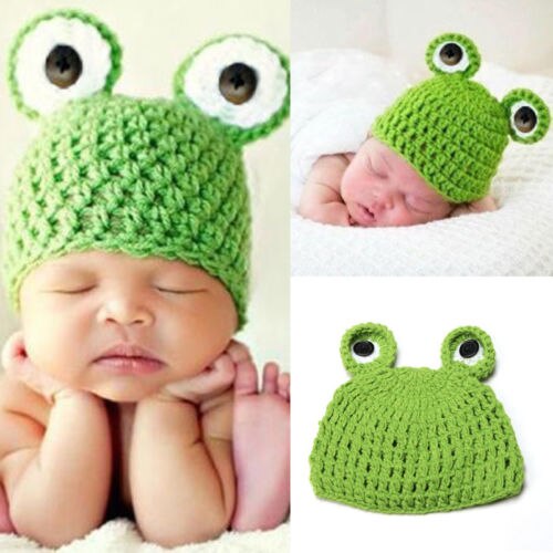 Nette Neugeborene Baby Jungen Mädchen Gestrickte Häkeln Beanies Caps Kostüm Hut Frosch Fancy Stretch Beanie Fotografie Kappen Hut