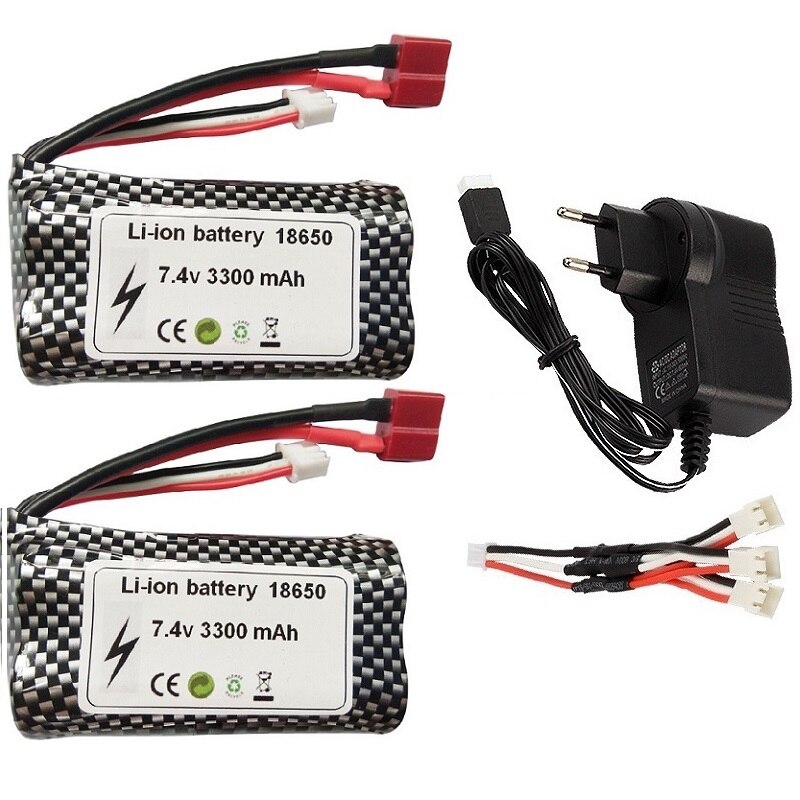 (T) wltoys 10428 12429 12423 12427 12401 12402 12402-A 12402A Parti di Automobili del RC 7.4V 3300MAH Batteria lipo 2S 18650: Black