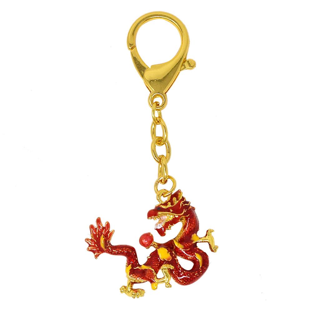 Feng Shui Fire Dragon Holding Fireball to Suppress Quarrelsome&Conflict Energies Keychain W4161