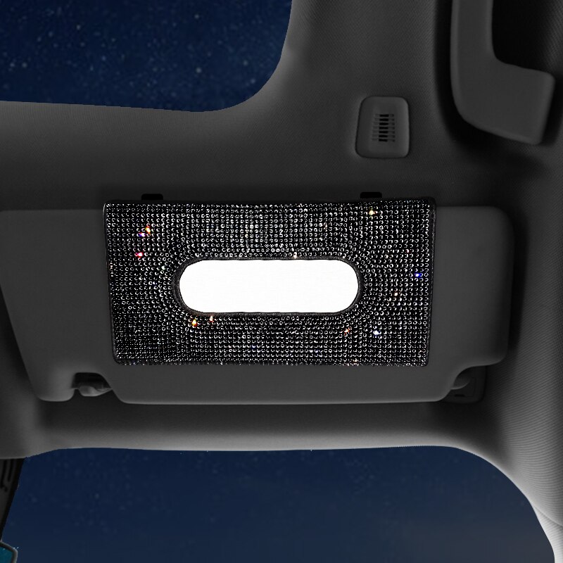 Boîte à mouchoirs de voiture en cristal brillant, universel pour pare-soleil, strass, porte-mouchoir suspendu, étui pare-soleil, accessoires de voiture: Black