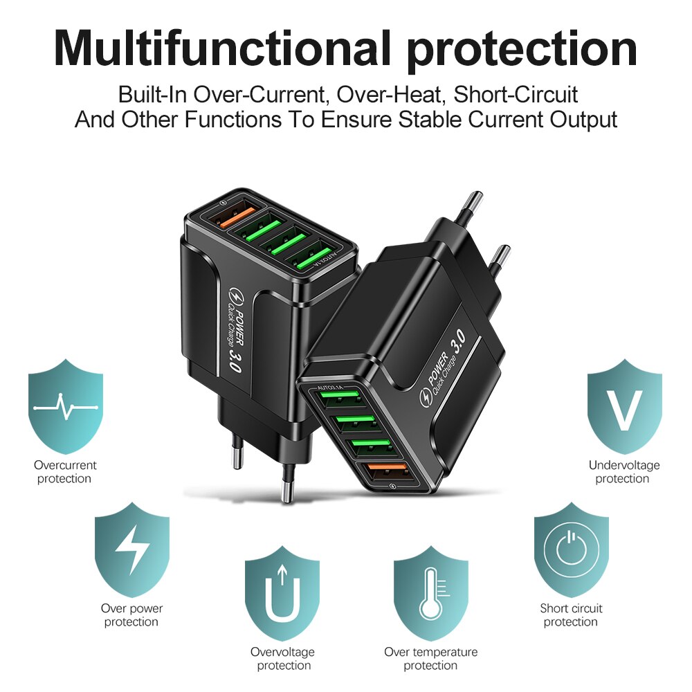 4 Häfen USB Ladegerät Schnell Ladung 3,0 4,0 Für iPhone 12 11 Huawei Samsung S9 Xiaomi praktisch 5,1 EIN 4 Häfen Schnelle Zauberstab Ladegerät