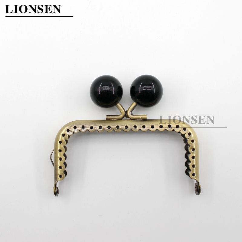 LIONSEN 8.5cm duże koraliki antyczny brąz kwadratowy metalowy uchwyt do torebki do torby sprzęgła akcesoria torebkowe dokonywanie pocałunek blokada zapięcia: Black