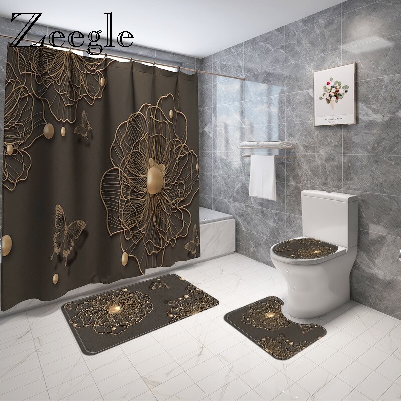 Moderne Stijl Badmat En Douchegordijn Set Water Absorberende Badmat Thuis Decoratie Douche Vloermat Wc Tapijt