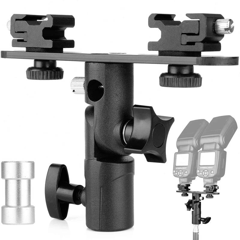 Support Double Flash / Lumière 1/4" – Barre Porte-Flash Double Pour Appareil Photo DSLR, Sabot 1/4 Et 3/8, Alliage Aluminium Pour 2 Flashs Ou Accessoires