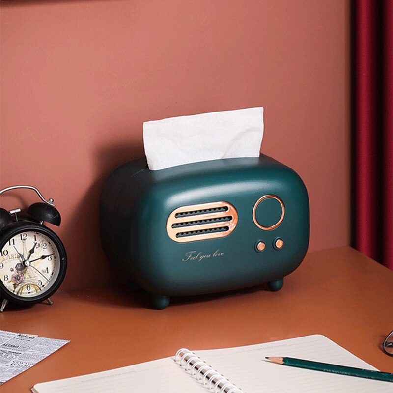 Modelo de mesa de Radio de papel de escritorio, servilleta Retro antideslizante, para el hogar, dispensador de decoración, caja para manualidades, toallitas con forma
