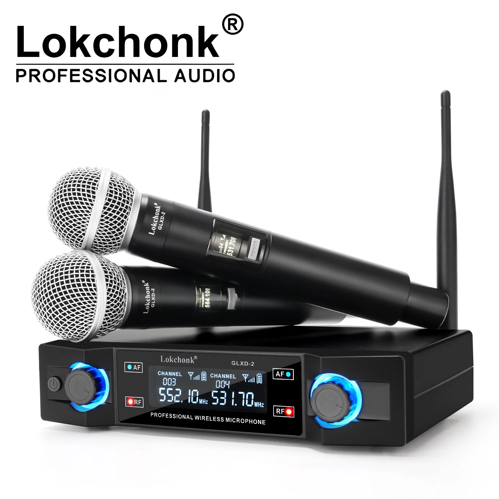 GLXD2 Wireless Microphone system Dual Channel UHF Fixed Frequency Cordless Handheld Dynamic Mic For Karaoke Party: GRAY