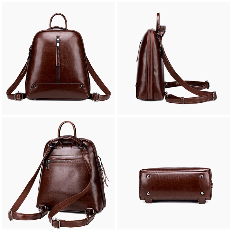 Realer Dames Rugzak - Vintage Leren Schooltas voor Tieners - Grote Capaciteit - Ritssluiting