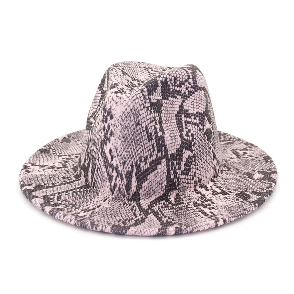 FS Vintage Snake Print Men Wide Brim Gray Brown Hat Felt Fedora Church Hats For Women Panama Sombrero Cap: Pink Fedora Hat