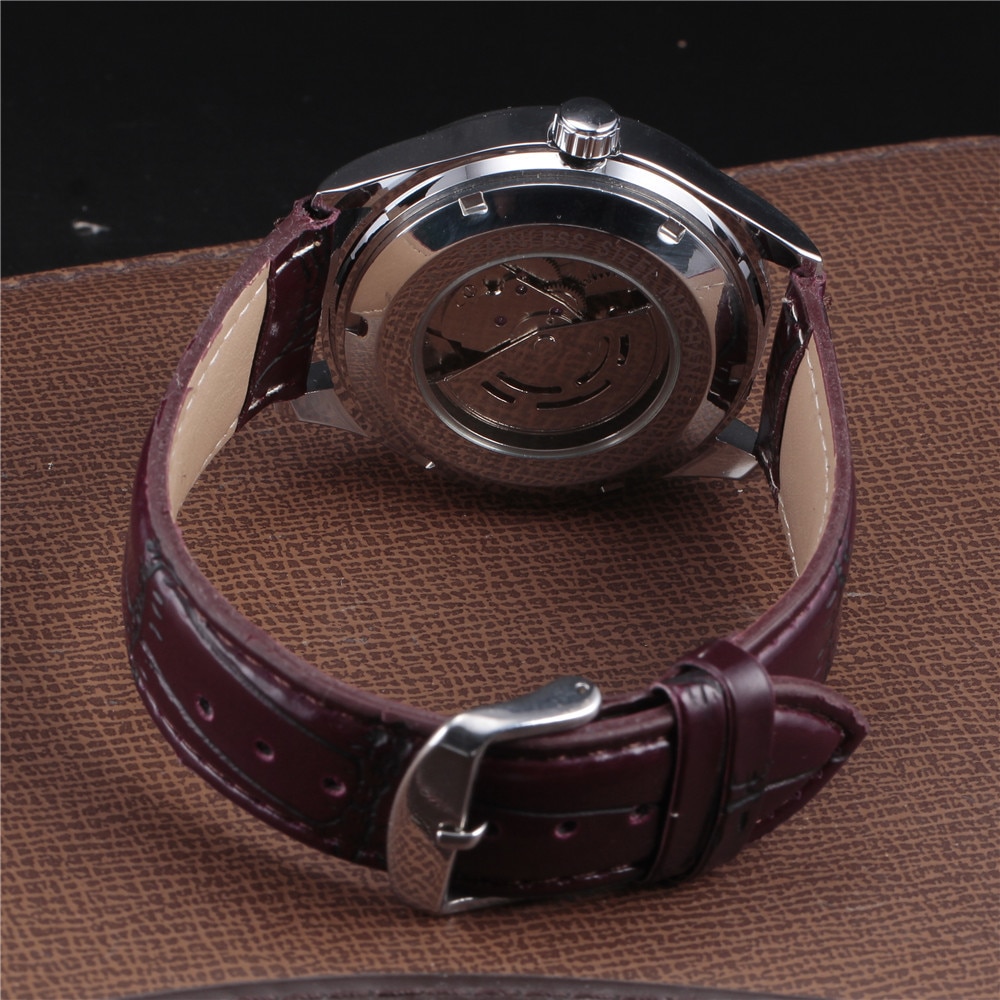 WINNER Famous Brand Men Business Automatic Watches Auto Date Man Mechanical Wristwatches Leather/Stainless Steel Band