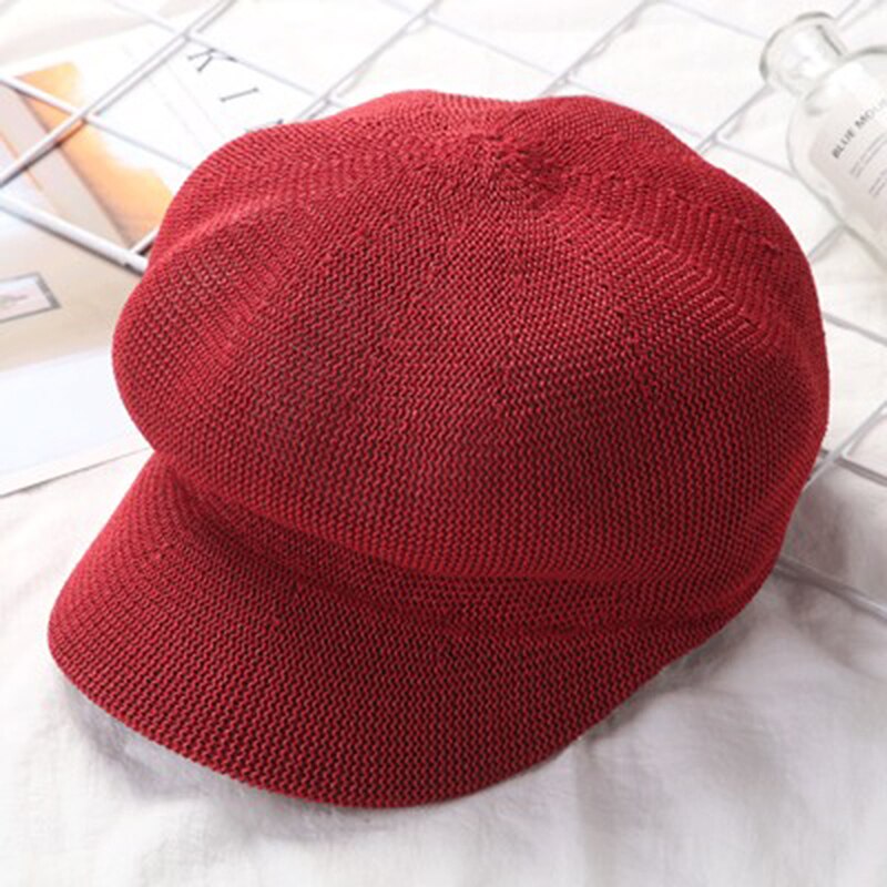 Octagonal Cap Straw Women Summer Thin Newsboy Cap Painter Straw Knitted Beret Mesh Breathable Sun Hat: 01