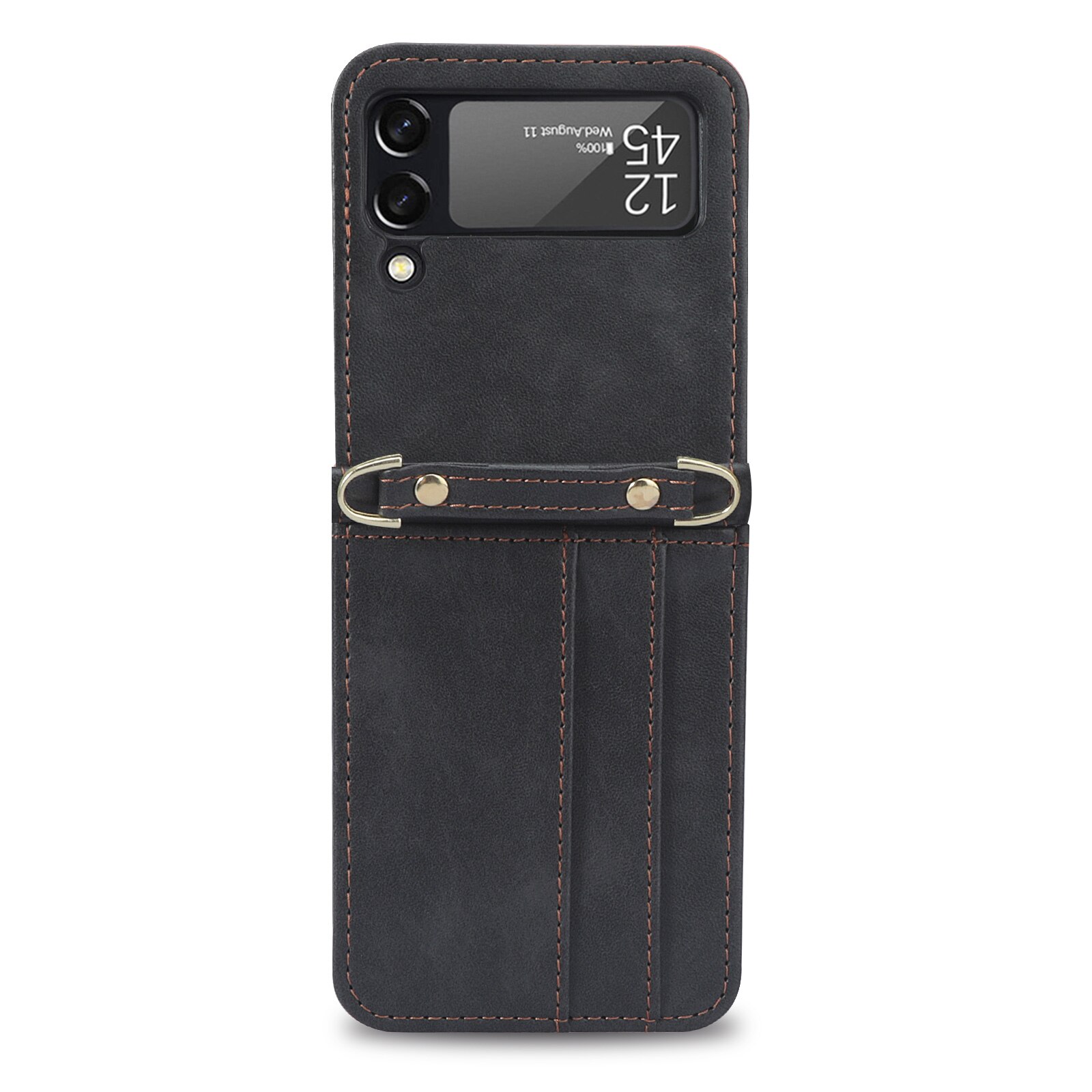 Lanyard Geïntegreerde Schokbestendig Card Slot Leather Case Voor Samsung Galaxy Z Flip 3 Flip3 5G Anti-Kras Beschermende telefoon Cover
