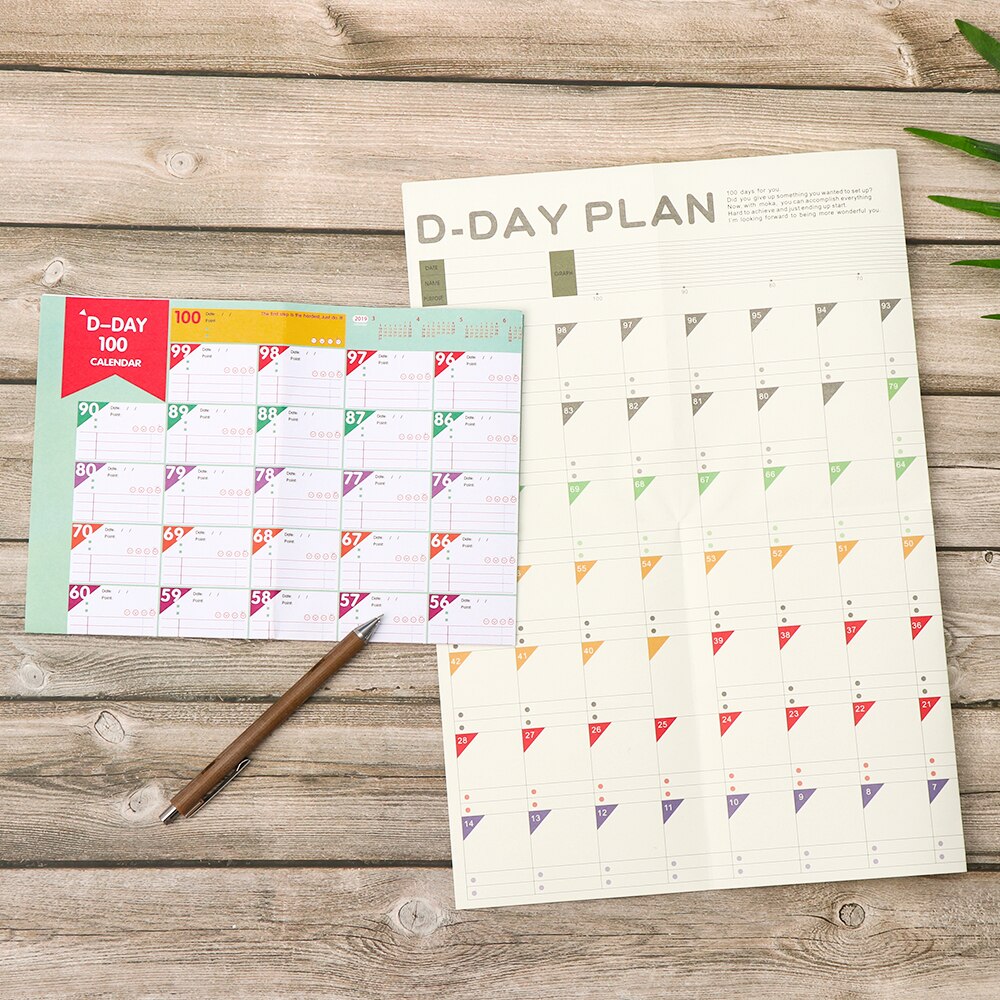 1 PC 100-Day Countdown Sign Calendar Learning Schedule Daily Agenda for Kids Study Planning Office School Supplies