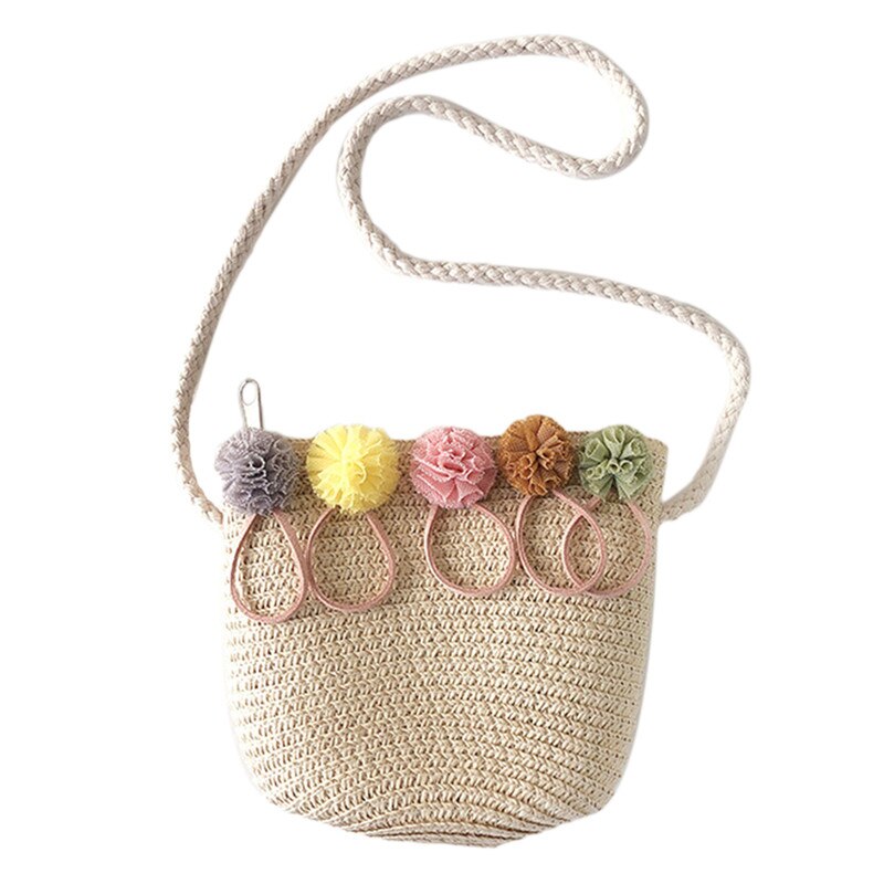 Handgefertigte mädchen-schultertasche aus stroh mit blumenmuster, umhängetasche, schlüssel- und münzfach, süße prinzessinnen-handtasche, 5 2022: Beige