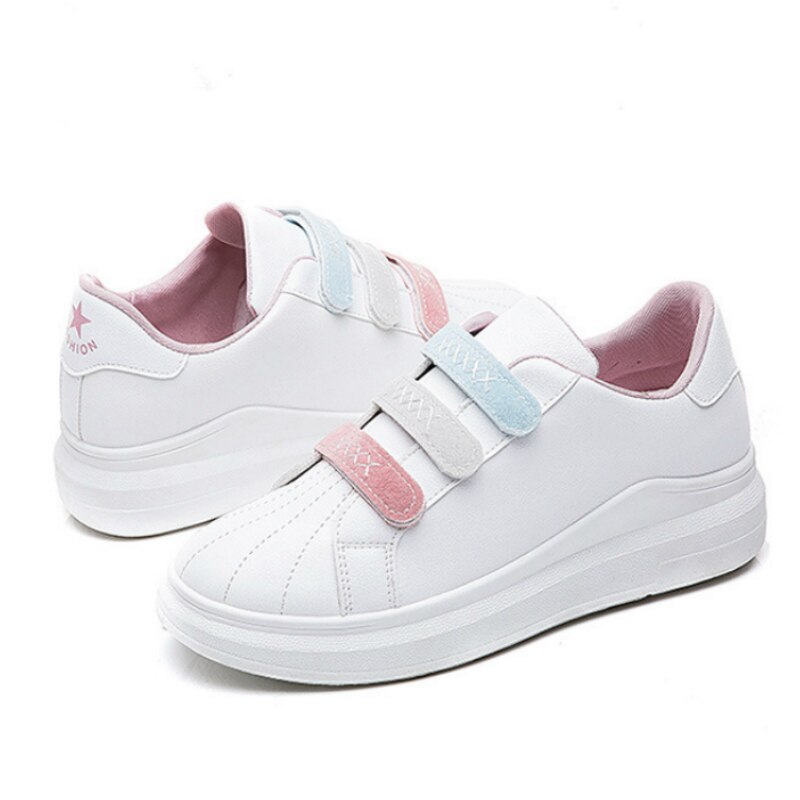 Dam sneakers färg kardborre plattform vit sneakers vårstil vild trend student sport fritidsskor damskor
