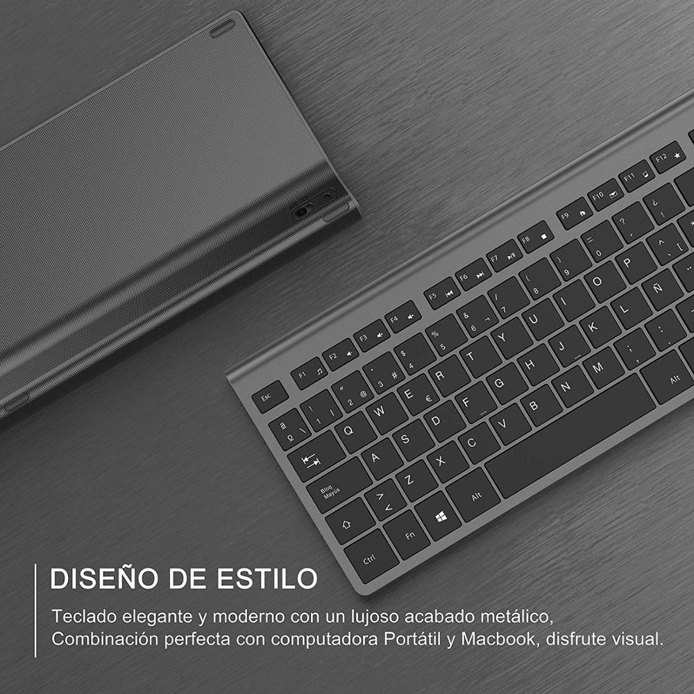 Wireless keyboard and mouse, Spanish layout, rechargeable battery, stable USB connection, suitable for notebook, computer, gray
