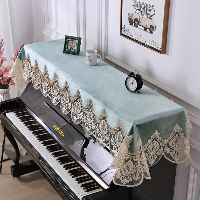 85cm*220cm europæisk stil blonder klaverbetræk klud håndklæde broderi klaver halvdæksel støvtæt universal klaverbetræk: Himmelblå