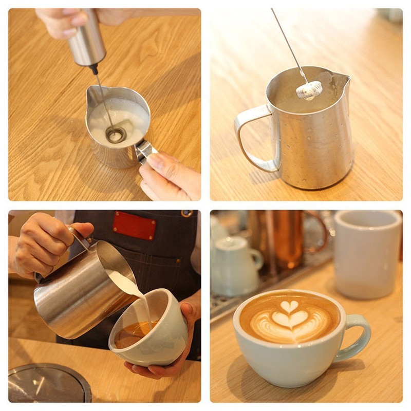 Lucog Dubbele Lente Garde Hoofd Elektrische Melkopschuimer Roestvrij Staal Handheld Melkschuimer Drink Mixer Voor Koffie Cappuccino