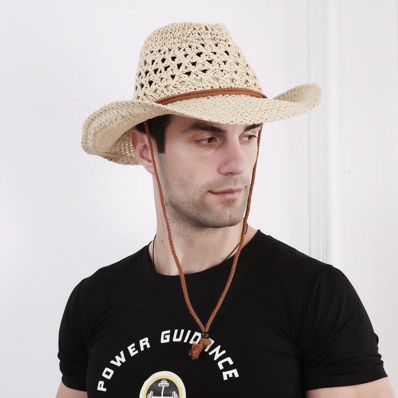 Western cowboyhat til mænd kvinder sommerhatte fiskehat udendørs vævet hat herrehatte kaskethat: 01