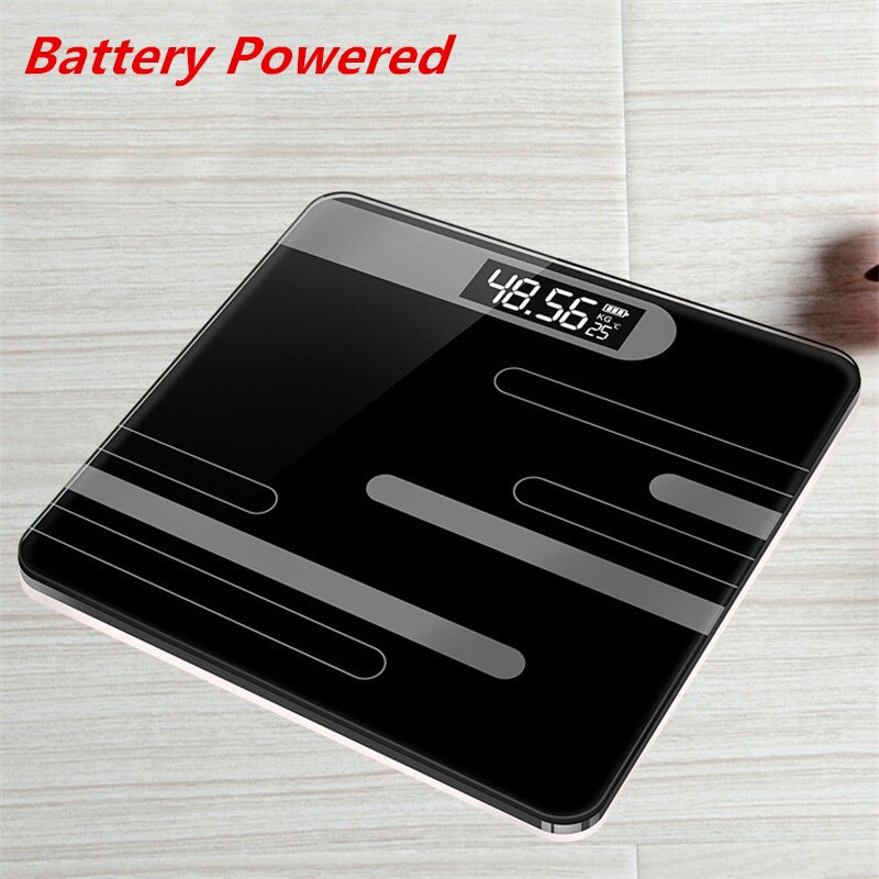 Floor Weegschalen Badkamer Lichaamsvet Schaal Glas Elektronische Smart Weegschalen Usb Opladen Lcd Display Body Wegen Digitale Weegschaal: Line Black-Battery